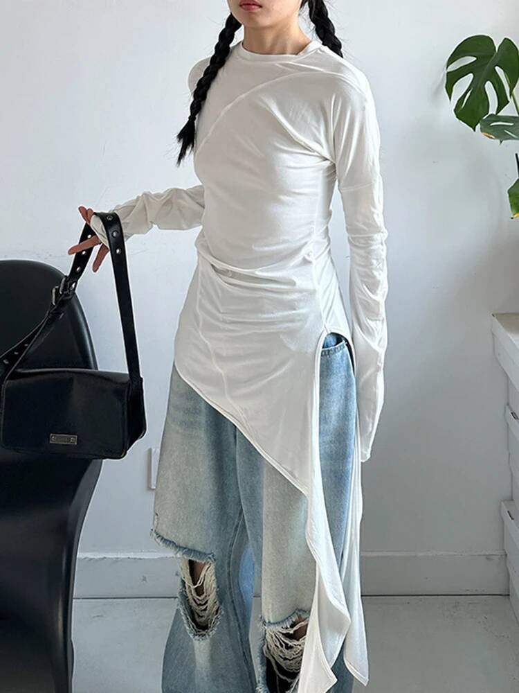 Vintage Fashion Build - تي شيرت نسائي أبيض أنيق غير